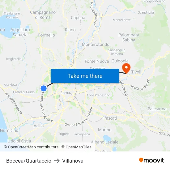 Boccea/Quartaccio to Villanova map