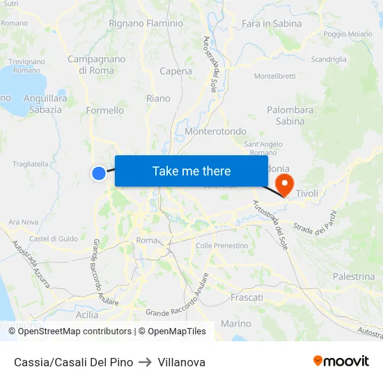 Cassia/Casali Del Pino to Villanova map