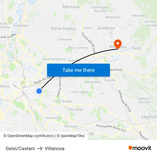 Gelsi/Castani to Villanova map