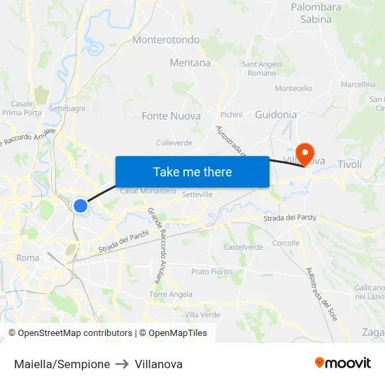 Maiella/Sempione to Villanova map