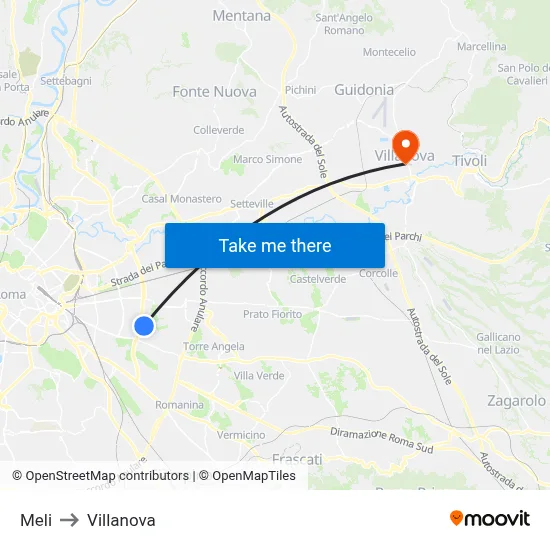 Meli to Villanova map