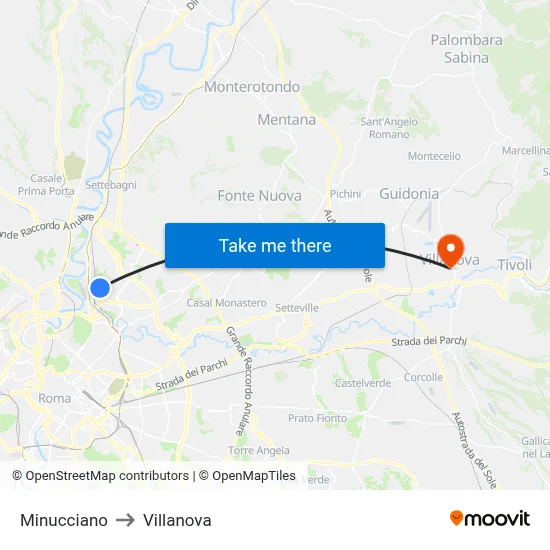 Minucciano to Villanova map