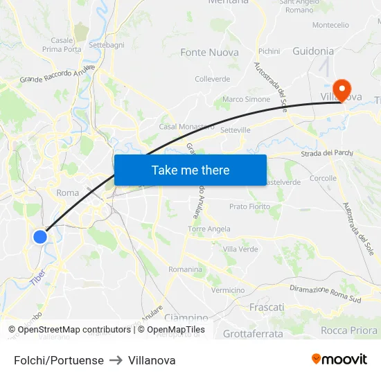 Folchi/Portuense to Villanova map
