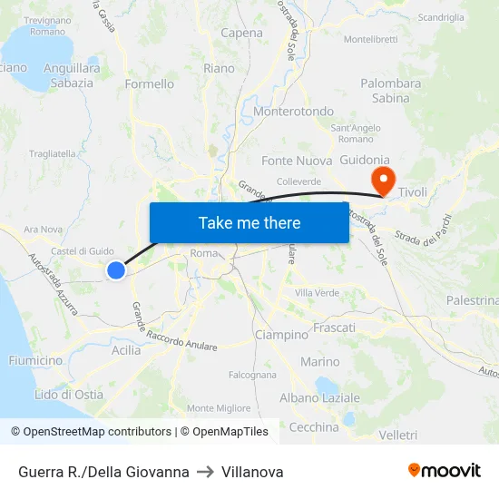 Guerra R./Della Giovanna to Villanova map