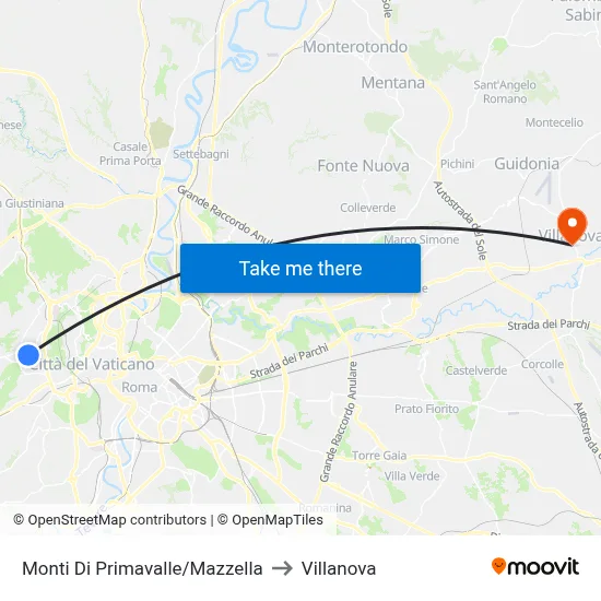 Primavalle Hills/Mazzella to Villanova map