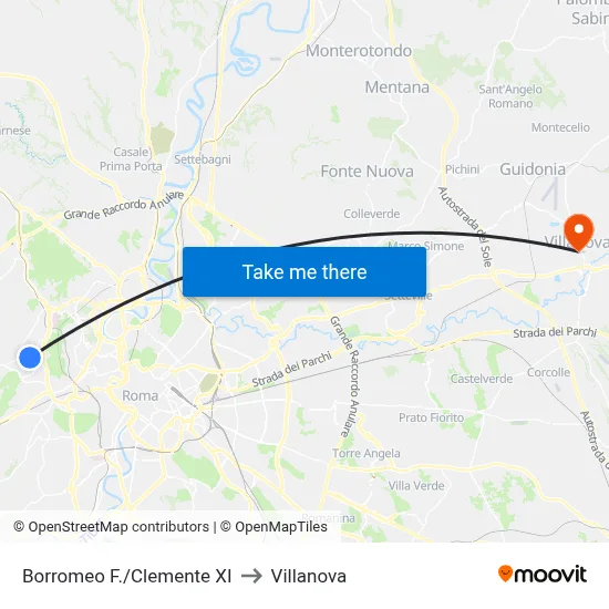 Borromeo F./Clemente XI to Villanova map