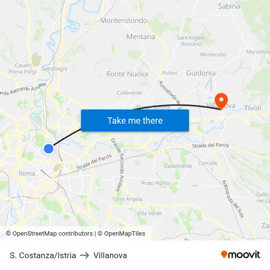 St. Costanza/Istria to Villanova map