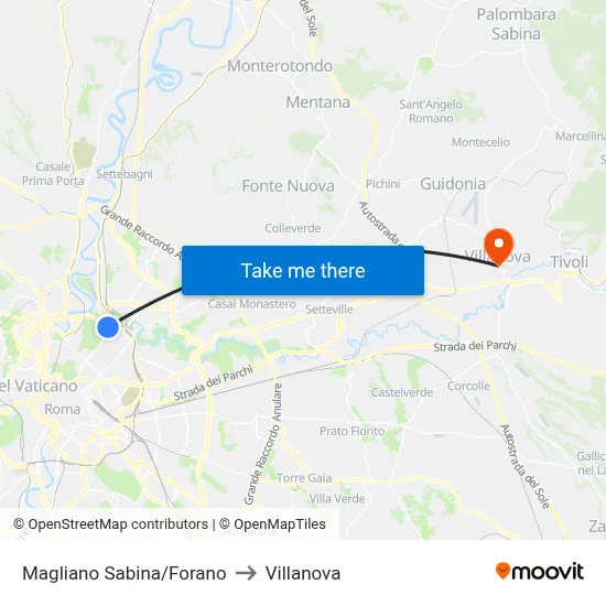 Magliano Sabina/Forano to Villanova map