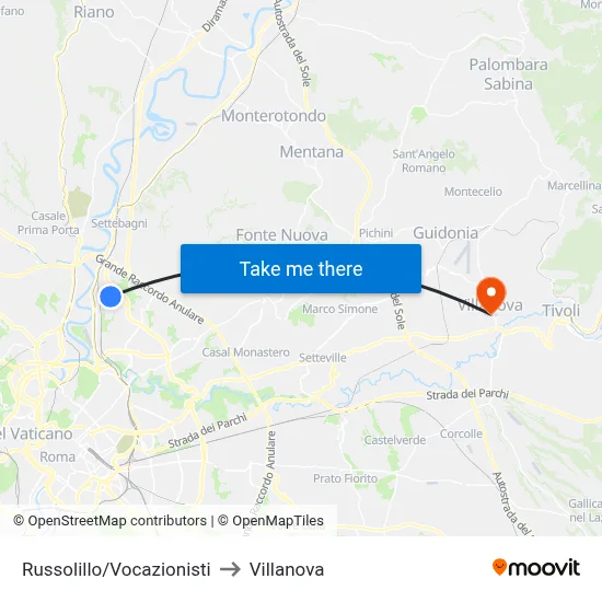 Russolillo/Vocazionisti to Villanova map