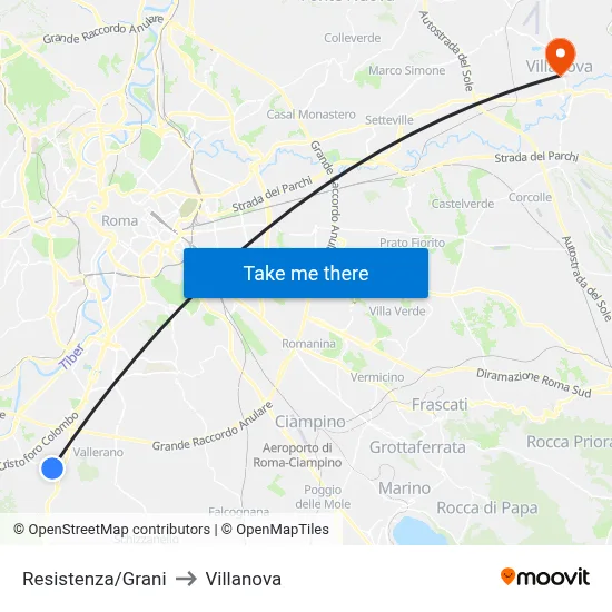 Resistance/Grani to Villanova map