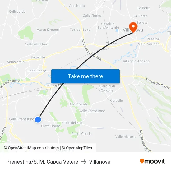 Prenestina/S. M. Capua Vetere to Villanova map