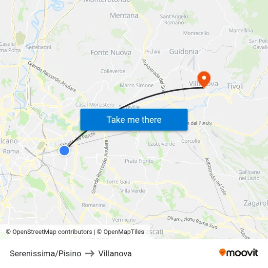 Serenissima/Pisino to Villanova map