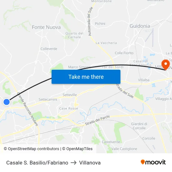 Casale S. Basilio/Fabriano to Villanova map