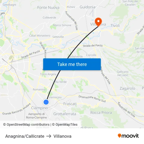 Anagnina/Callicrate to Villanova map
