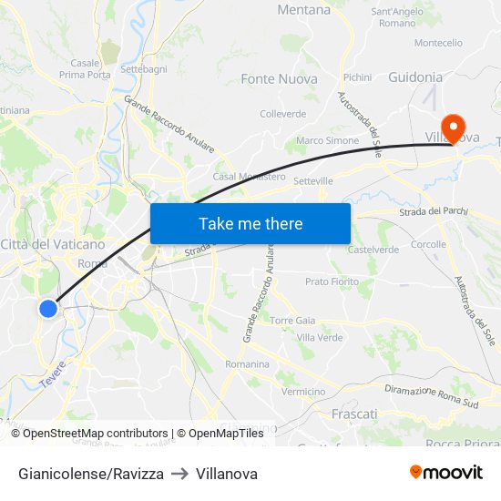 Gianicolense/Ravizza to Villanova map