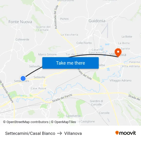 Settecamini/Casal Bianco to Villanova map