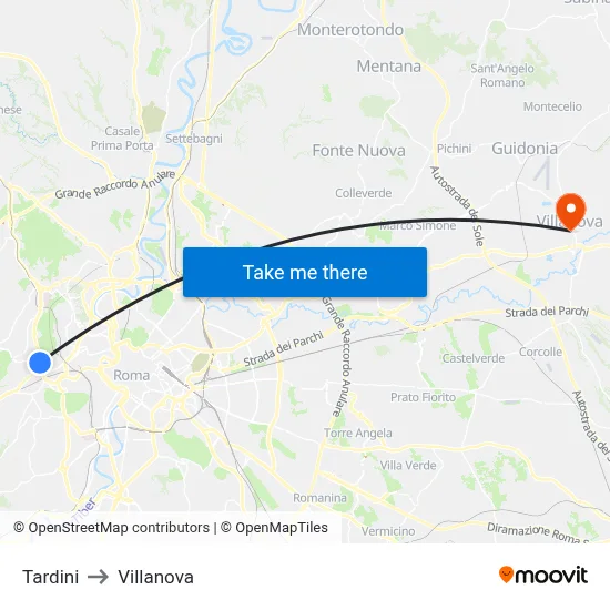 Tardini to Villanova map