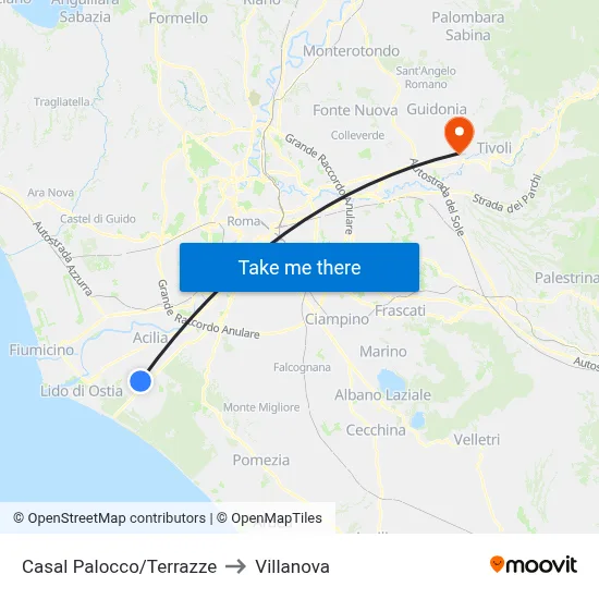 Casal Palocco/Terraces to Villanova map