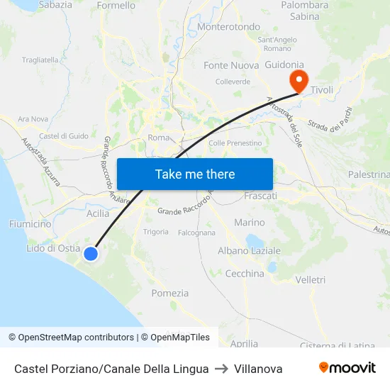Castel Porziano/Canale Della Lingua to Villanova map