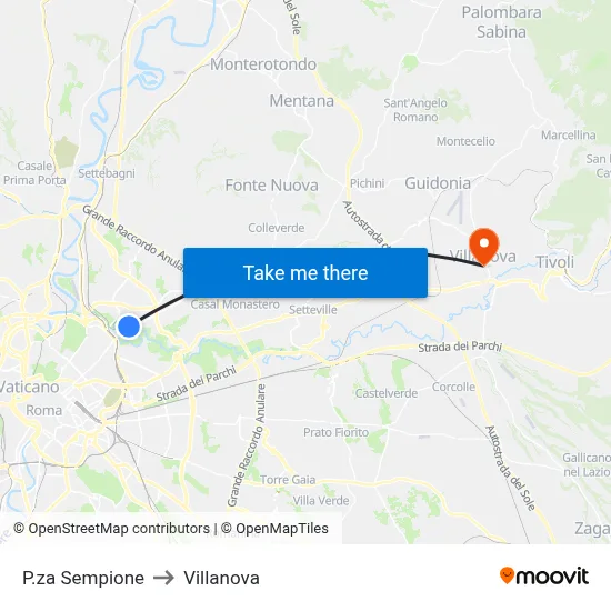 Piazza Sempione to Villanova map