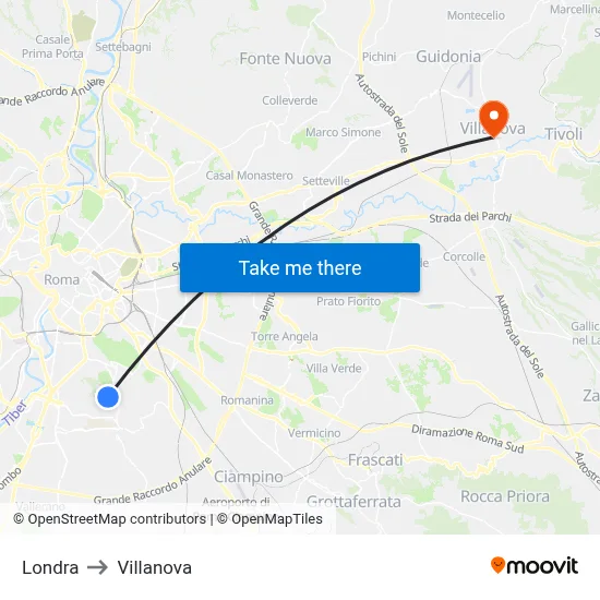 London to Villanova map