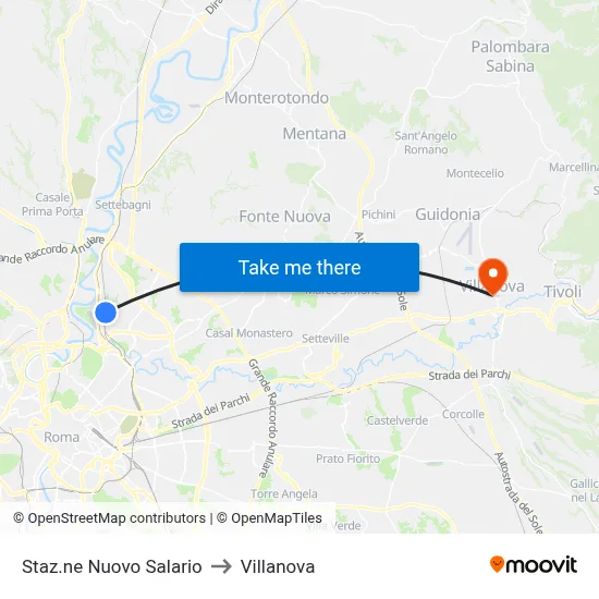 Nuovo Salario Station to Villanova map