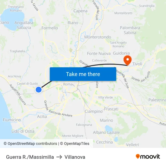 Guerra/Massimilla to Villanova map