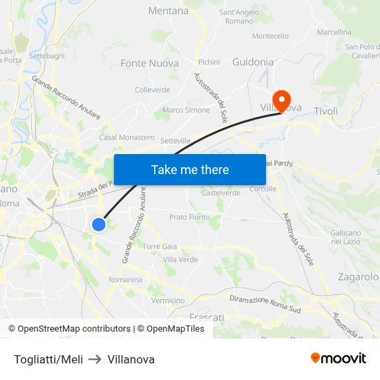 Togliatti/Meli to Villanova map
