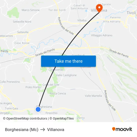 Borghesiana (Mc) to Villanova map