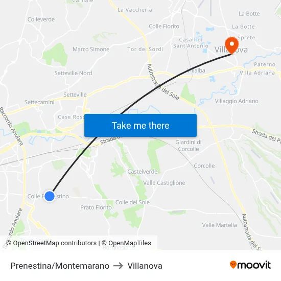 Prenestina/Montemarano to Villanova map