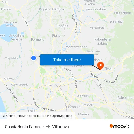 Cassia/Isola Farnese to Villanova map