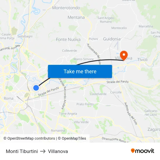 Tiburtini Mountains to Villanova map