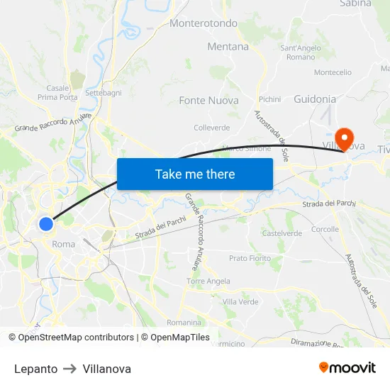 Lepanto to Villanova map