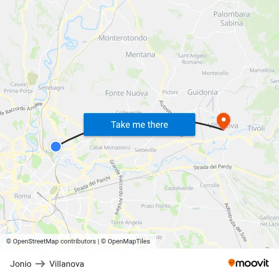 Jonio to Villanova map