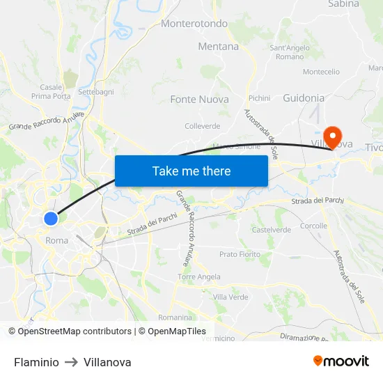 Flaminio to Villanova map