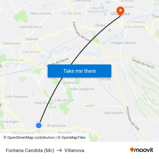 Fontana Candida (Mc) to Villanova map