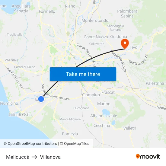 Melicuccà to Villanova map