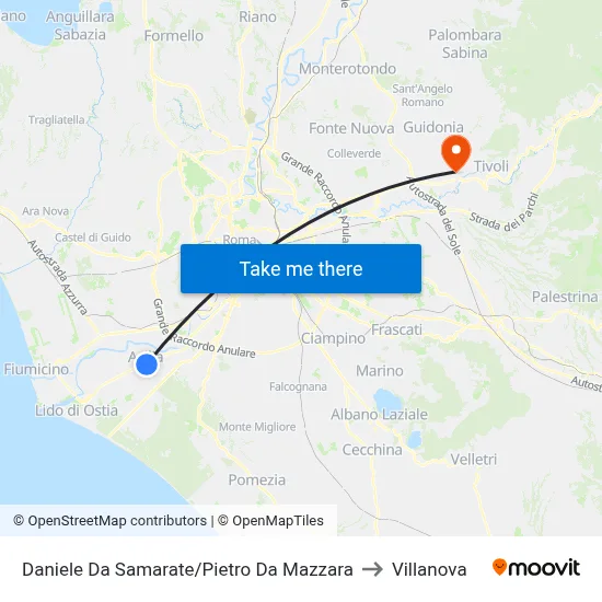 Daniele Da Samarate/Pietro Da Mazzara to Villanova map