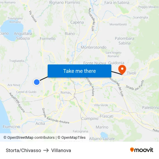 Storta/Chivasso to Villanova map
