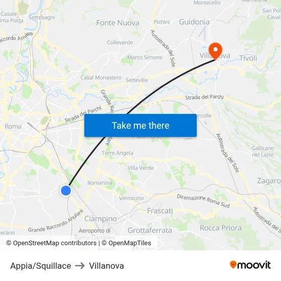 Appia/Squillace to Villanova map
