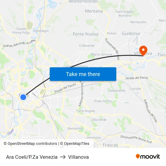 Ara Coeli/Piazza Venezia to Villanova map