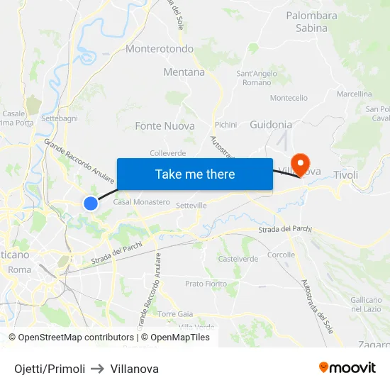 Ojetti/Primoli to Villanova map
