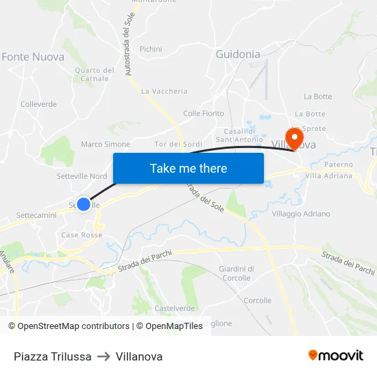 Trilussa Square to Villanova map