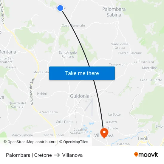Palombara | Cretone to Villanova map