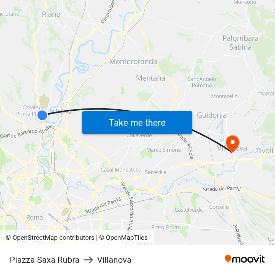 Piazza Saxa Rubra to Villanova map