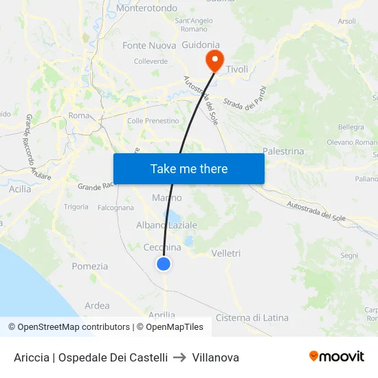 Ariccia | Ospedale Dei Castelli to Villanova map