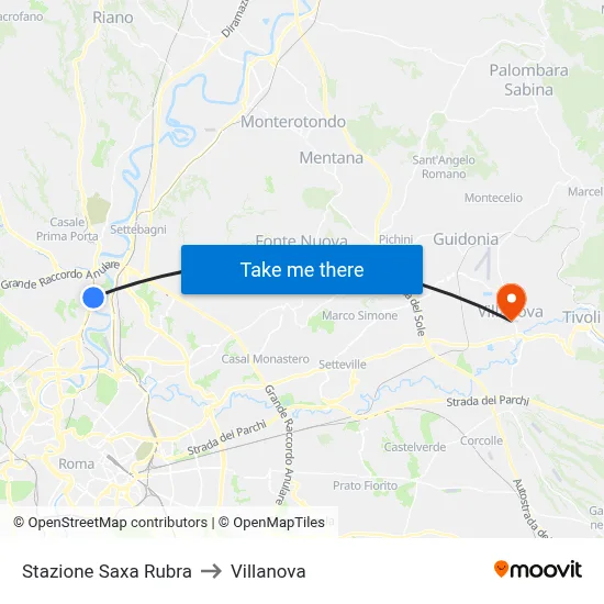 Saxa Rubra Station to Villanova map