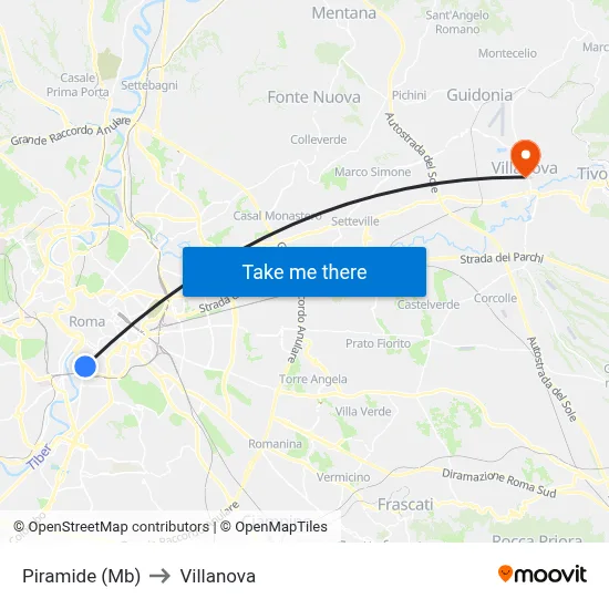 Pyramid (Metro) to Villanova map