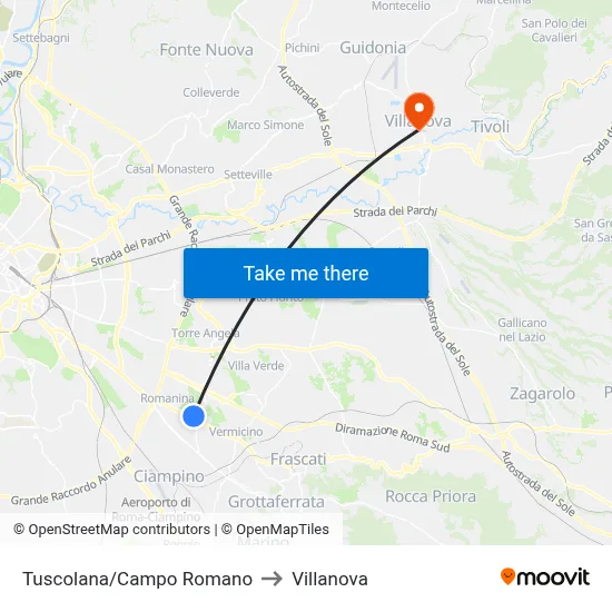 Tuscolana/Campo Romano to Villanova map