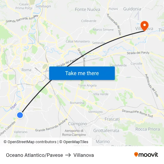 Atlantic Ocean/Pavese to Villanova map
